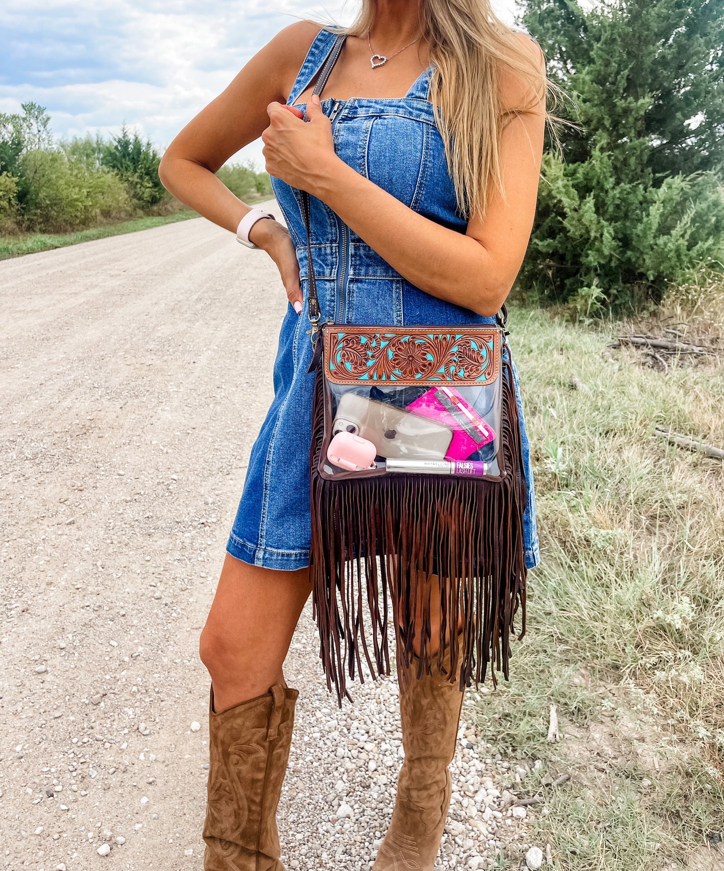 Ellie Hand Tooled Clear Crossbody Purse - Concert & Game Day