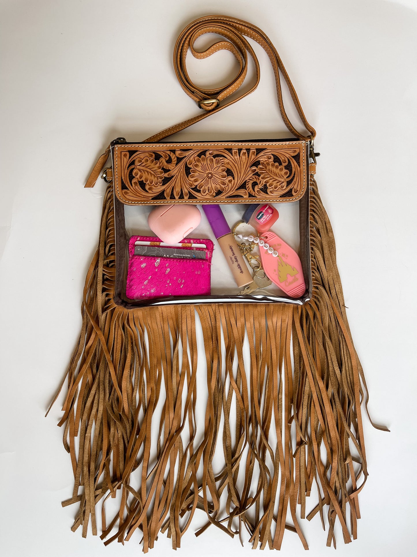 Ellie Hand Tooled Clear Crossbody Purse - Concert & Game Day