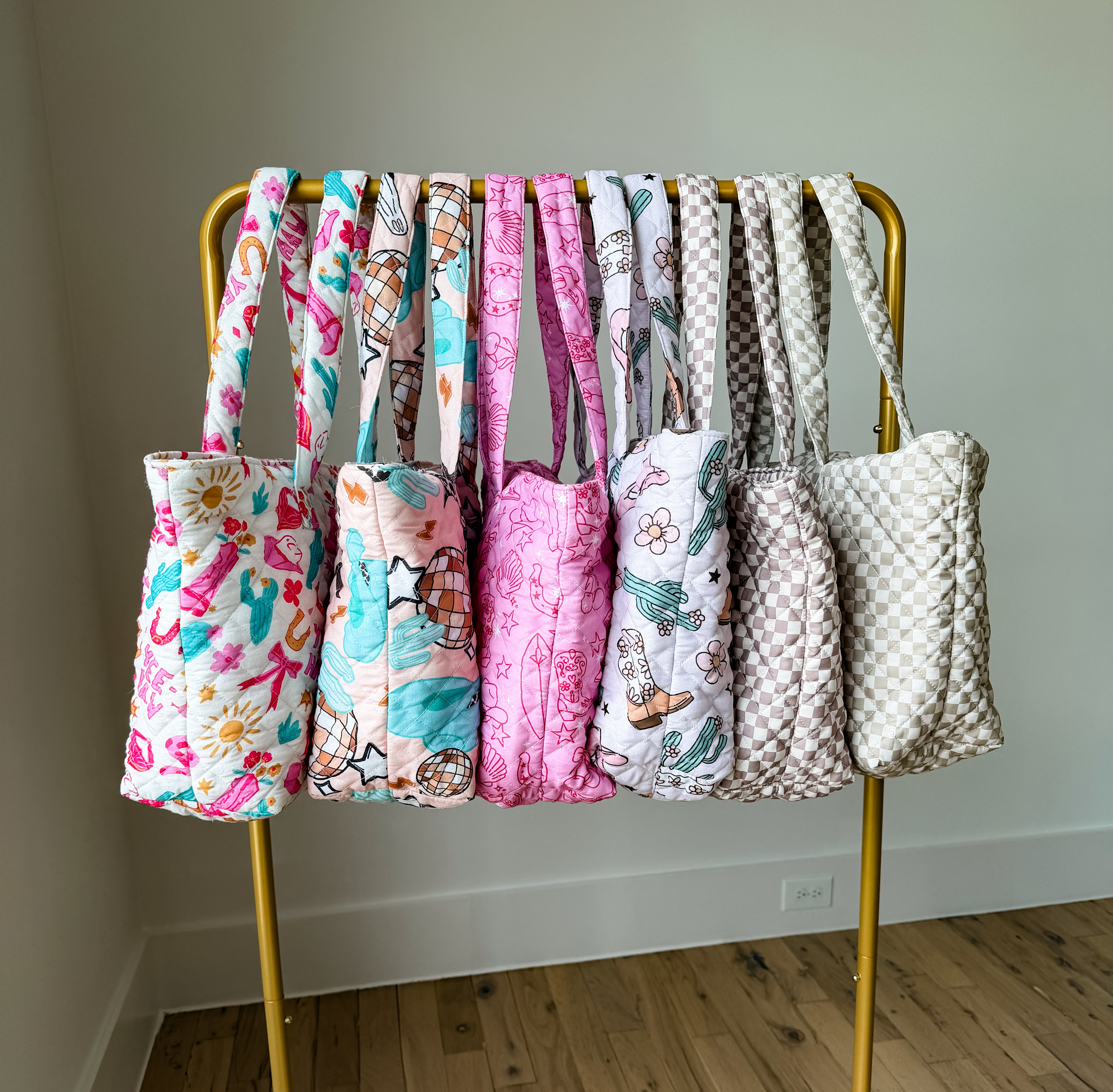 Western Print Everyday Carryall Tote Bag - Fabric Quilted