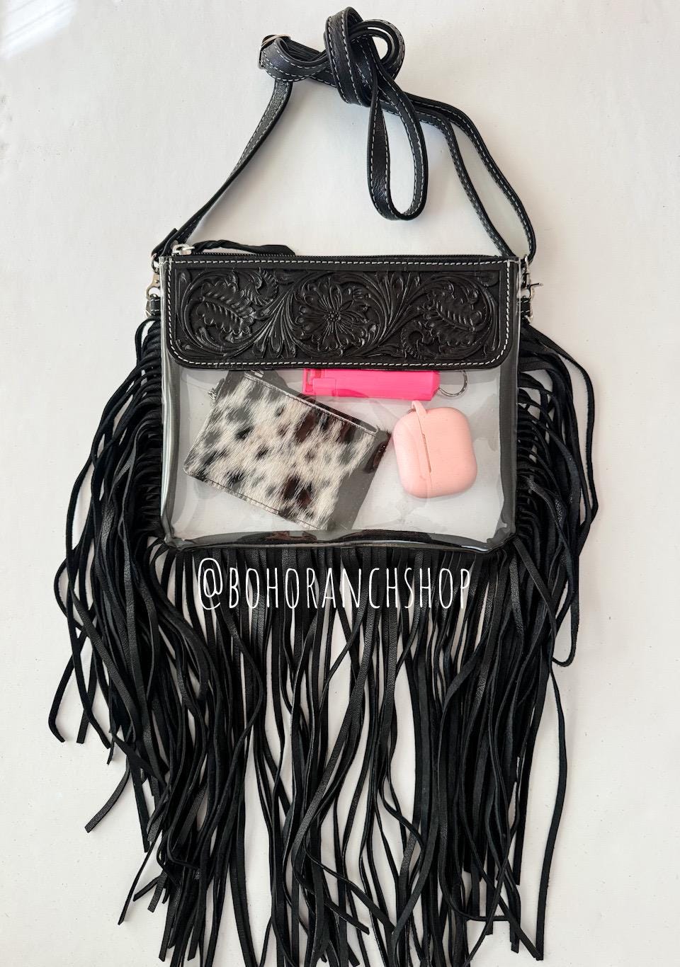 Ellie Hand Tooled Clear Crossbody Purse - Concert & Game Day