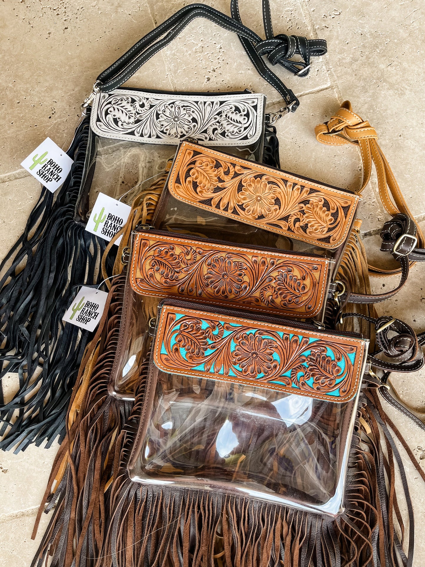 Ellie Hand Tooled Clear Crossbody Purse - Concert & Game Day