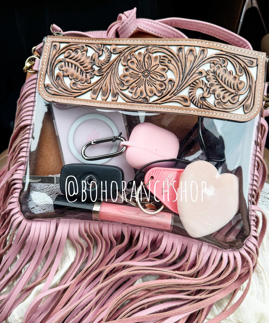 Ellie Hand Tooled Clear Crossbody Purse - Concert & Game Day