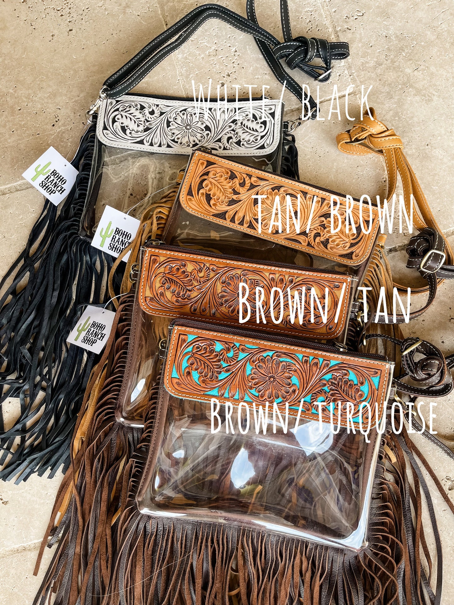 Ellie Hand Tooled Clear Crossbody Purse - Concert & Game Day
