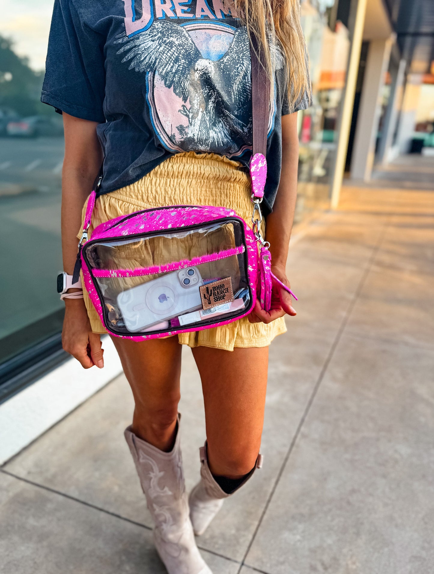 The Priscilla Clear cowhide crossbody purse - Clear concert game day bag