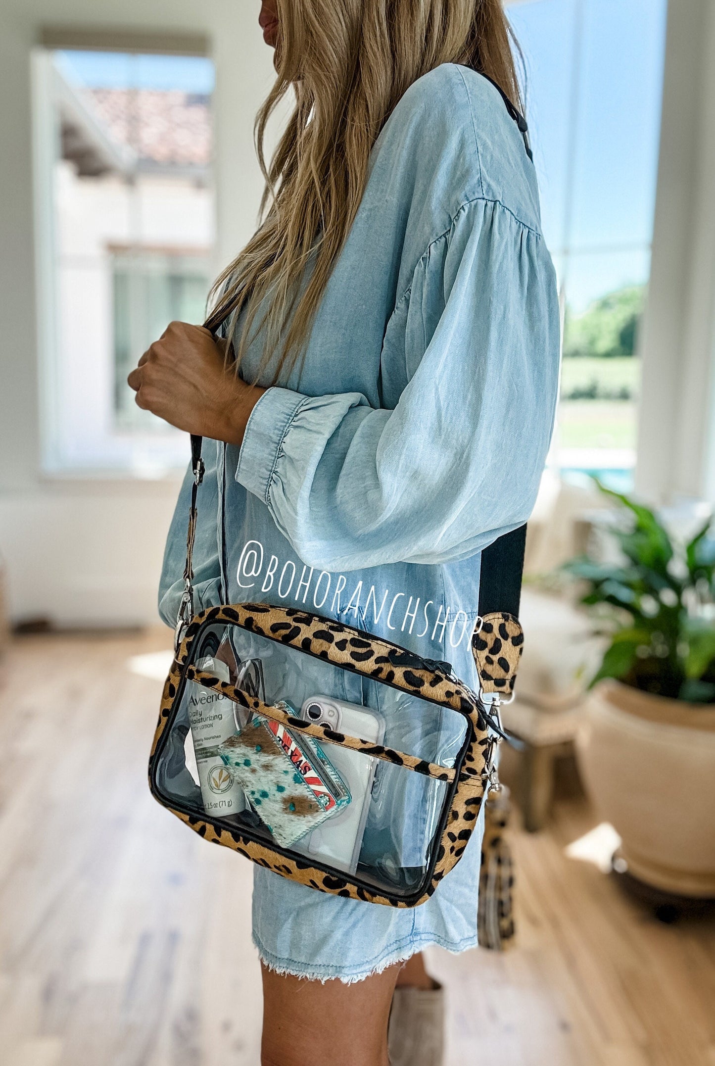 The Priscilla Clear cowhide crossbody purse - Clear concert game day bag