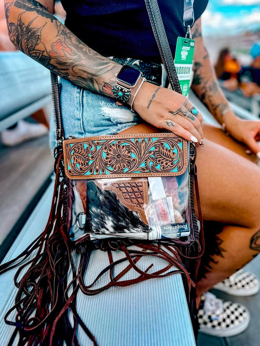 Ellie Hand Tooled Clear Crossbody Purse - Concert & Game Day