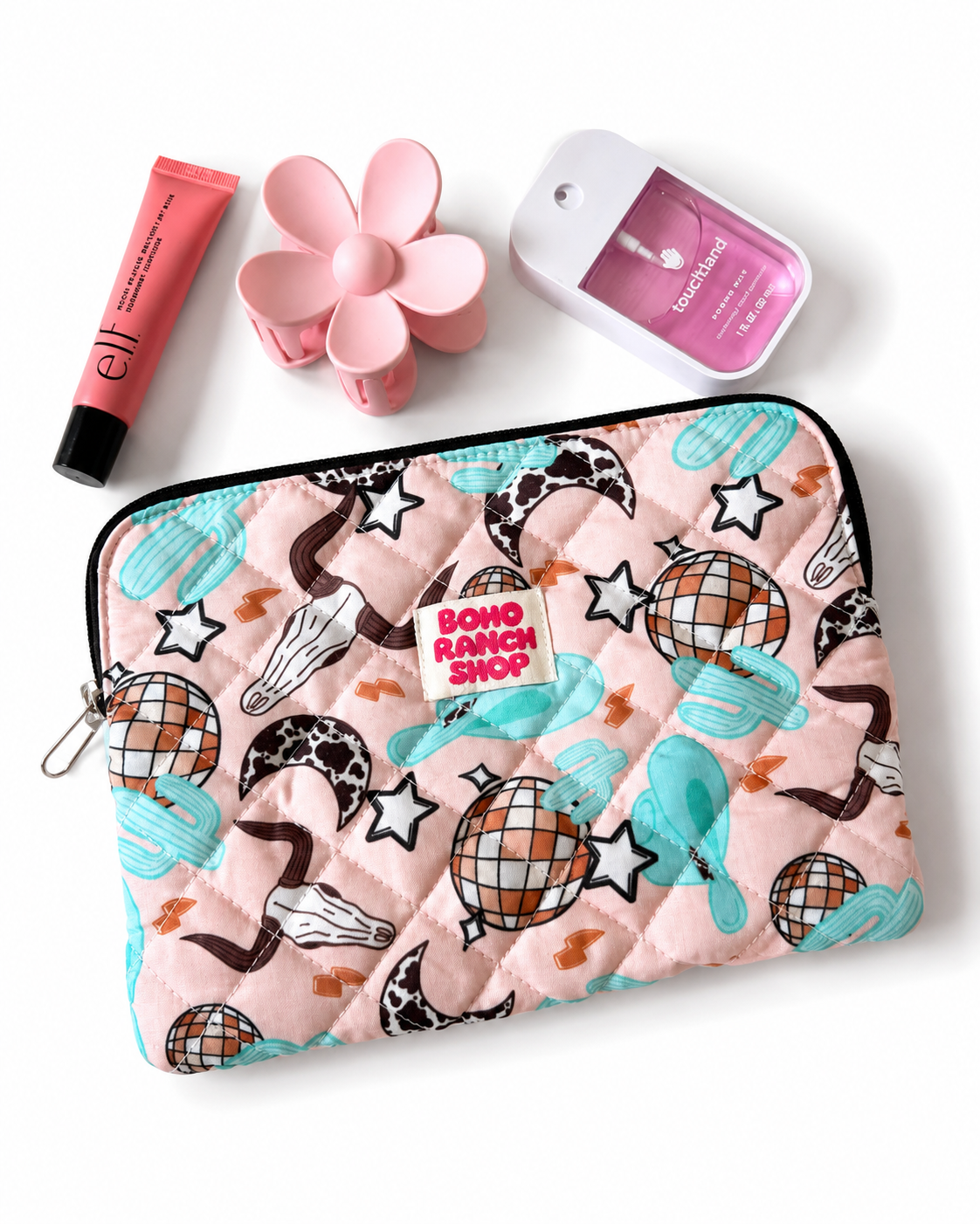 Fabric Accessory Pouch, Western Makeup Bag, Cosmetic Bag, Travel Organizer, Zipper Clutch, Purse Organizer