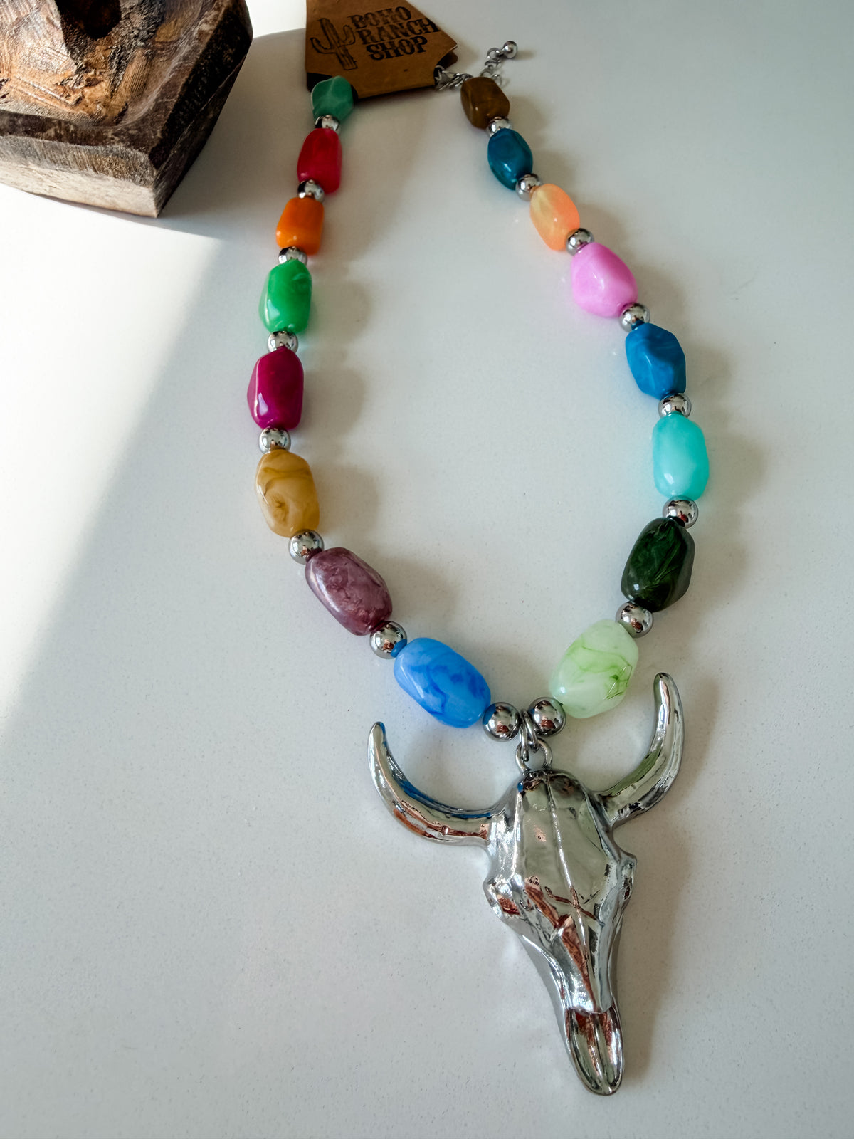 Colorful Beaded Longhorn Necklace | Western Statement Steer Skull Necklace | Cowgirl Jewelry
