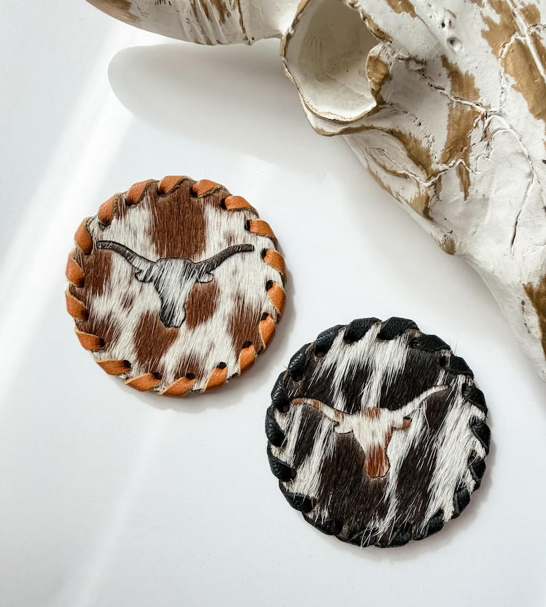 Genuine Cowhide Leather Car Coasters | Western Hair-On Hide