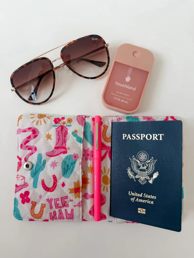 Western Fabric Passport Holder | Quilted Passport Cover | Travel Wallet | Boarding Pass Holder | Cowgirl Travel Accessory | Snap Closure