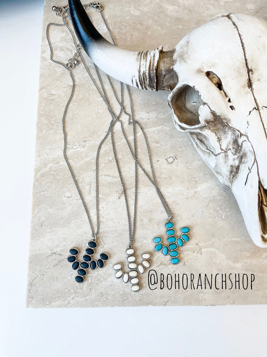 Stone Cactus Dainty chain necklace | white turquoise black | jewelry | FREE SHIPPING