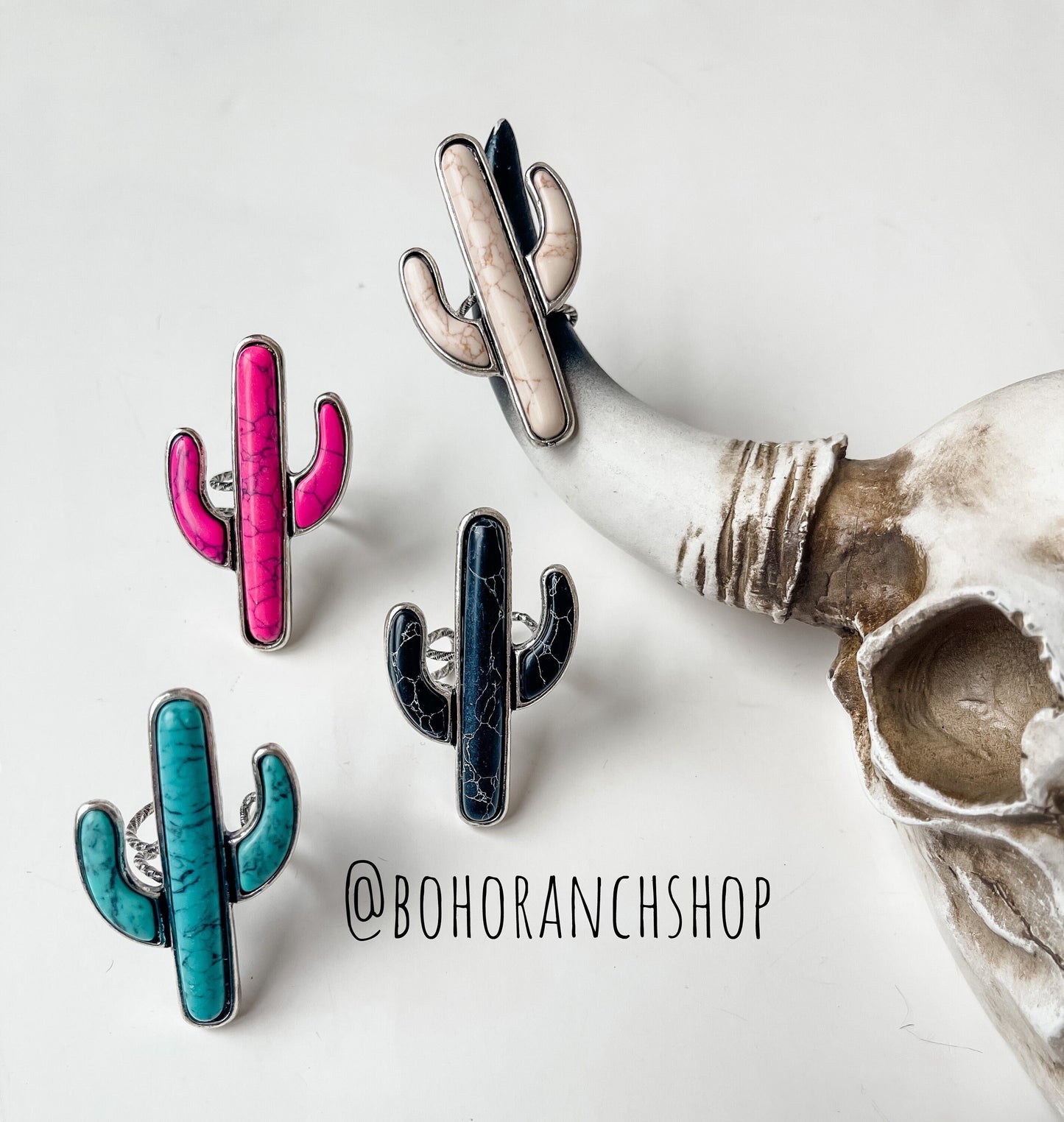 STATEMENT CACTUS RING | Oversized Western cactus Ring | Statement Ring - adjustable ring -  southwestern pink black white turquoise