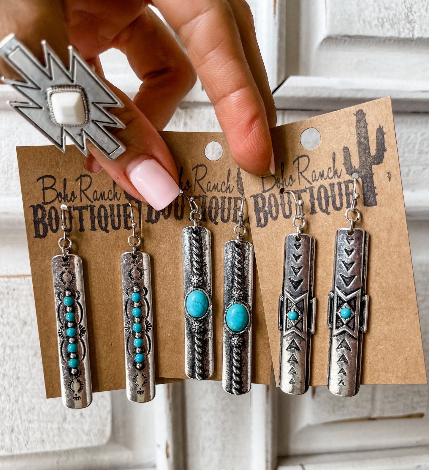 Metal Stamped Bar with color Stone Earrings Earring | turquoise silver metal aztec southwestern jewelry earrings jewelry FREE SHIPPING