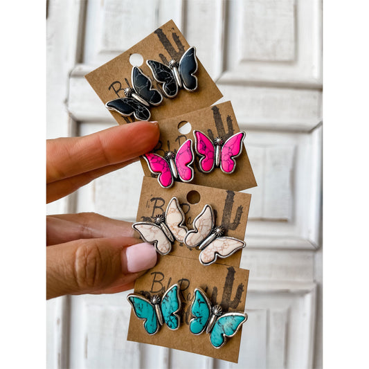 BUTTERFLY STONE EARRINGS | Western butterfly Stud Earring |  jewelry aretes | turquoise black pink white | spring Mother’s Day gift ideas
