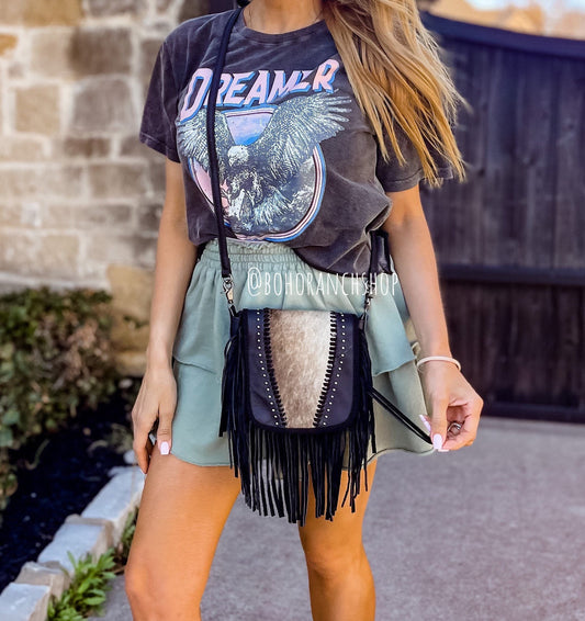 THE MIRANDA CROSSBODY studded leather cowhide  Messenger Fringe Purse Bag | leather Western Rodeo southwestern punchy rodeo