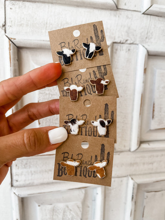 STEER HEAD STUD earrings | Genuine Hair on Cowhide cow head cowhead Earrings | cow print southwestern jewelry earrings