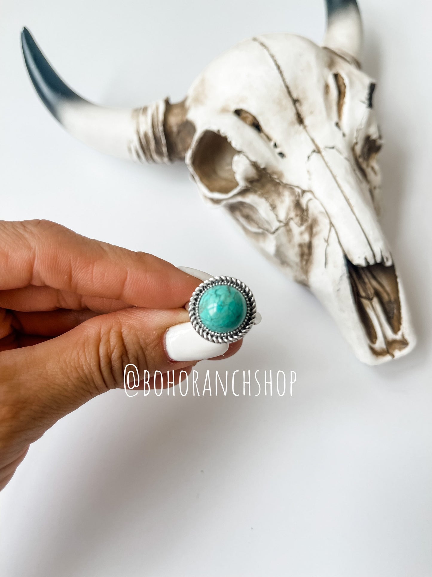 ROUND STONE RING - turquoise white - adjustable ring -  southwestern