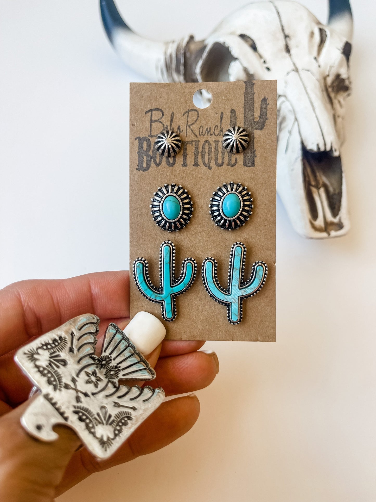 3 PAIR CACTUS EARRING SET