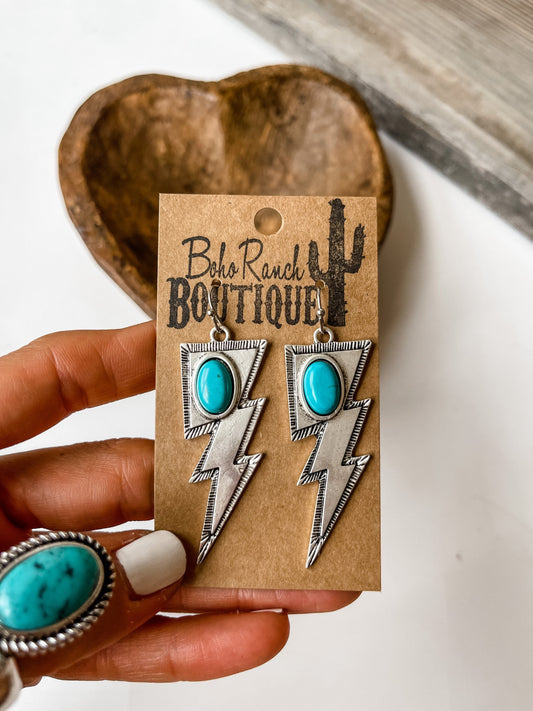 Metal Thunder Lightning Bolt with color Stone Earrings Earring | turquoise southwestern jewelry earrings jewelry FREE SHIPPING