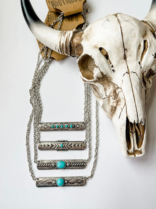 METAL BAR NECKLACE | Western Turquoise semi stone Southwestern Jewelry Western