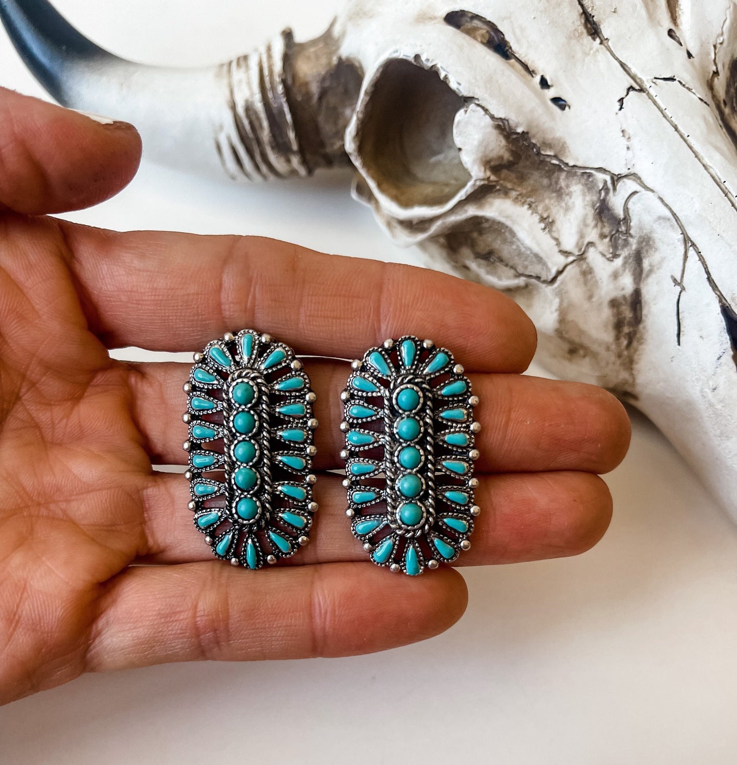 CONCHO STUD EARRINGS - turquoise Western Conch Stone Post Earring earrings | southwestern jewelry Studs | stud | jewelry navajo punchy