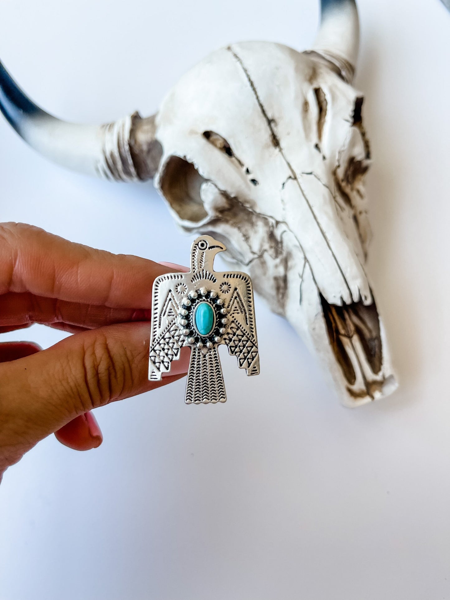 THUNDERBIRD RING - turquoise stone - adjustable ring -  southwestern western punchy Thunder cowgirl rodeo