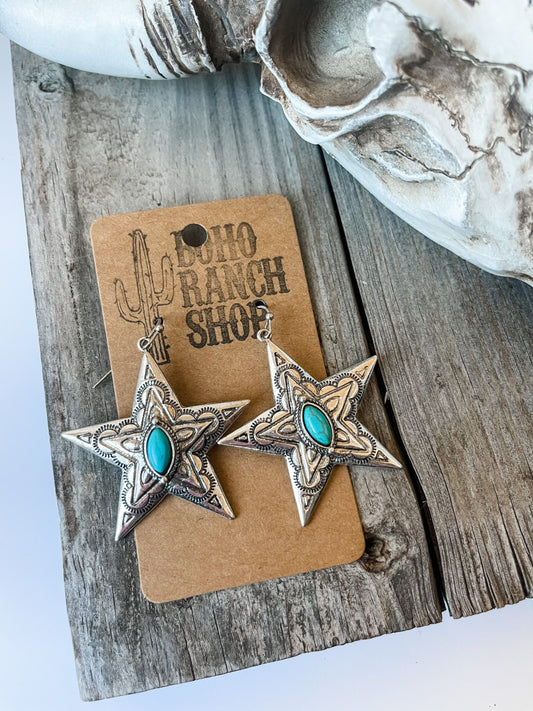 STAR DANGLE EARRINGS  | Turquoise colored stone | Southwestern Jewelry Western aretes Punchy rodeo cowgirl