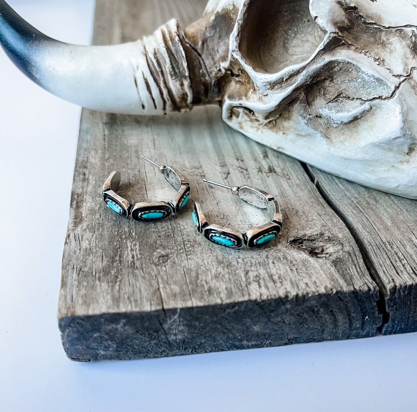 HOOP EARRINGS  - Western earrings - turquoise colored stone rodeo cowgirl punchy howdy