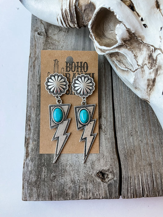 STONE LIGHTNING BOLT Thunder Lightning Bolt with color natural Stone Earrings Earring | turquoise southwestern jewelry jewelry punchy