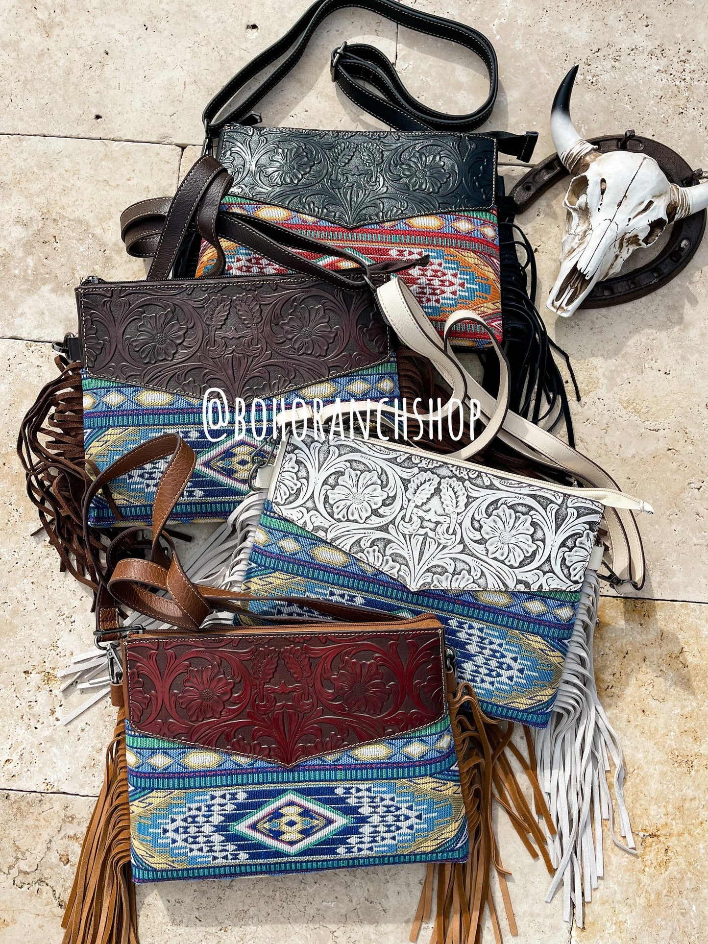 THE MORGAN - FABRIC conceal carry western Cowhide Crossbody purse | genuine leather and aztec style fabric Messenger Purse Bag punchy howdy