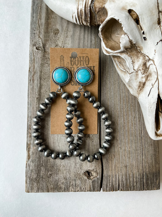 NAVAJO HOOP EARRINGS  - Western statement earrings - turquoise stone Navajo style rodeo punchy cowgirl