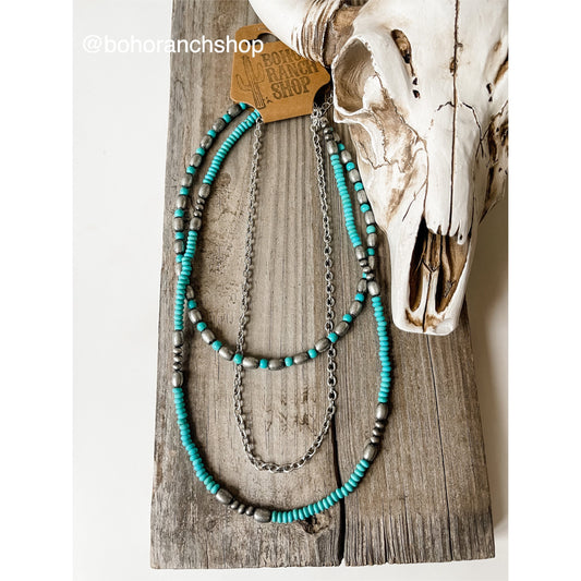 LAYERED WESTERN BEAD neckace  bead semi stone Necklace | Turquoise white Southwestern Jewelry Western punchy rodeo