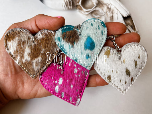 HEART COWHIDE KEYCHAIN | hair on cowhide leather keychain | key chain  | leather hairon cowhide cowhide llavero pink white dark brown tur