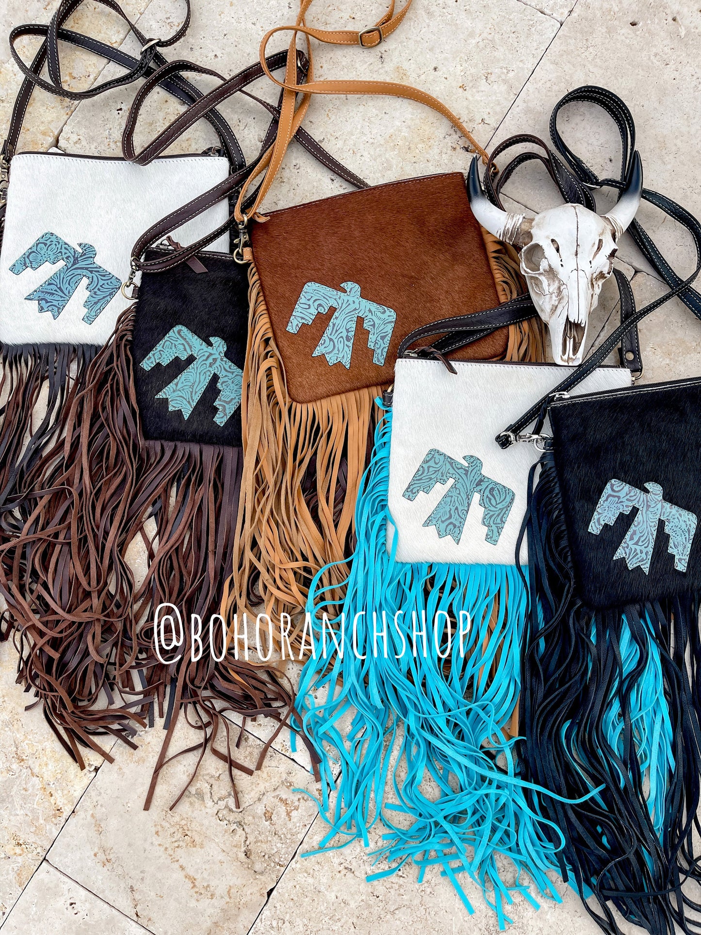 THUNDERBIRD COWHIDE CROSSBODY Western Tooled Leather Cowhide clutch crossbody | hair on hide fur purse Messenger Fringe cowhide Bag Western