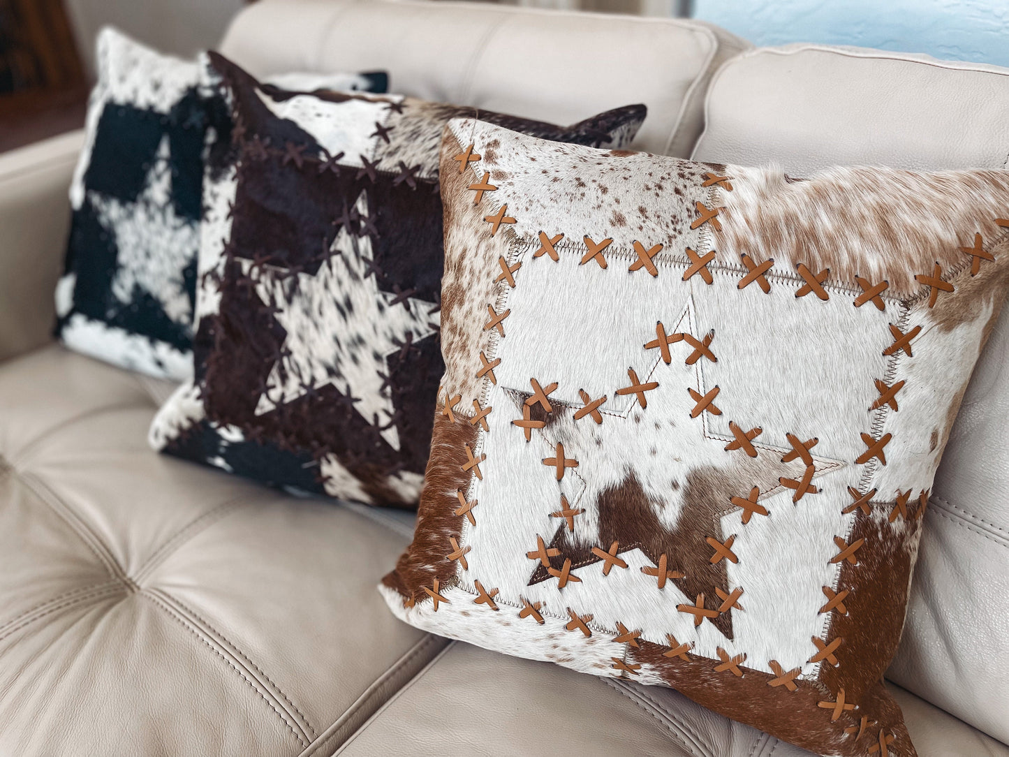 STAR COWHIDE PILLOW cover - pillow cover - genuine cowhide - western decor- rodeo cowgirl nfr punchy howdy