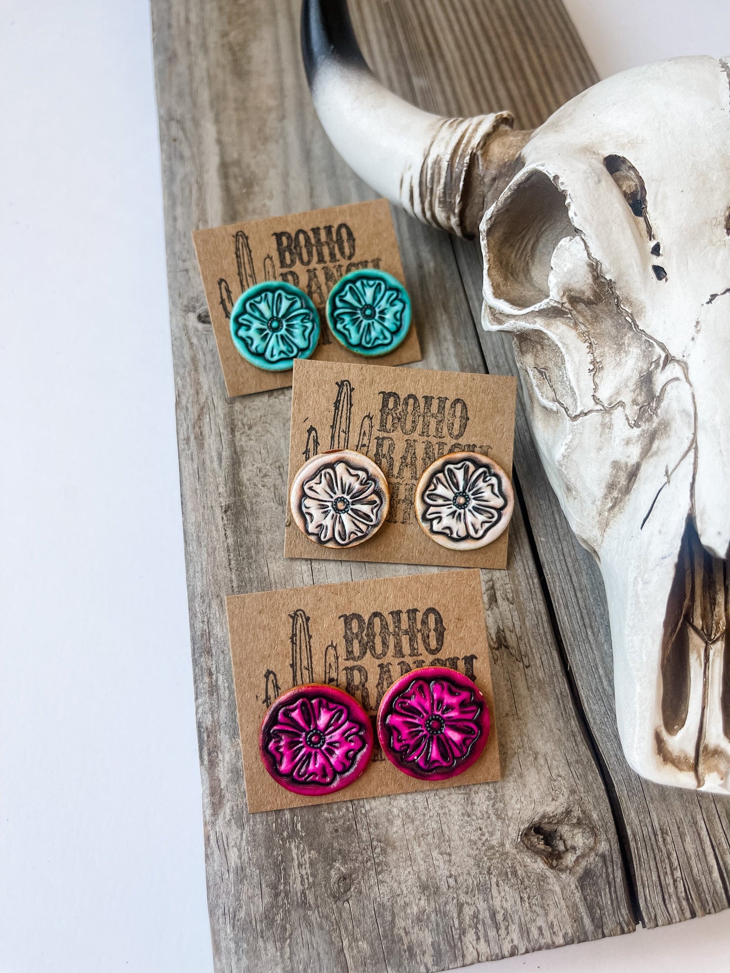 LEATHER ROUND EARRINGS | hand tooled hand painted genuine leather Earrings, Earrings Leather - Western statement earrings punchy rodeo howdy