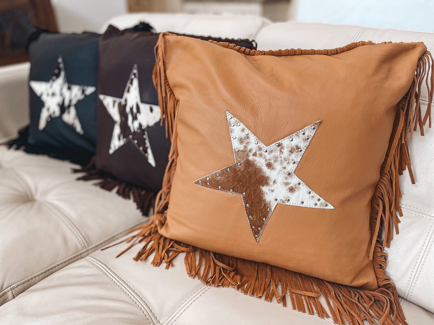 STAR LEATHER PILLOW cover - pillow cover - genuine cowhide - western decor- rodeo cowgirl nfr punchy howdy