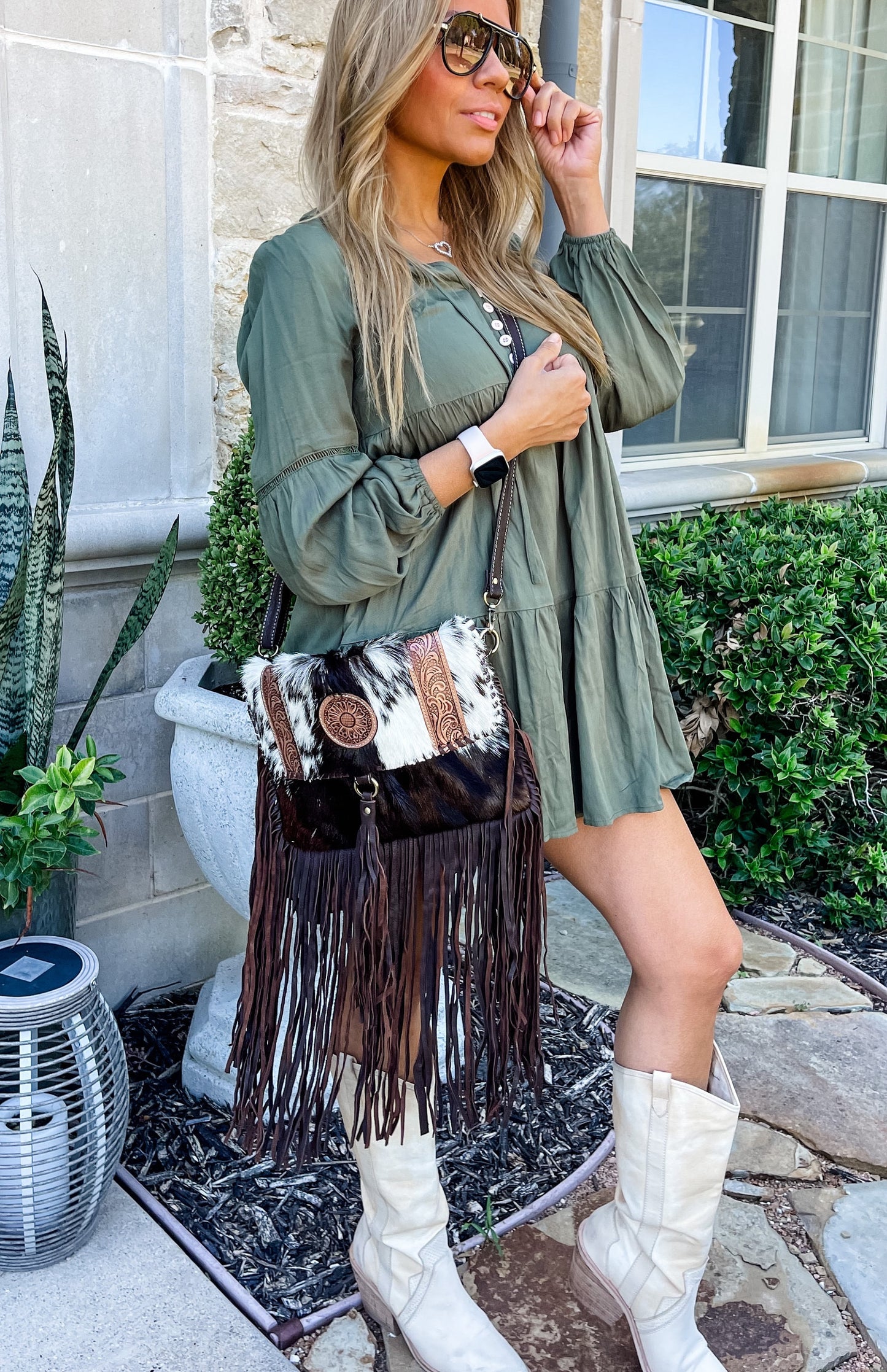 THE REGINA CROSSBODY cowhide Western Tooled Leather Cowhide clutch crossbody | hair on hide fur purse Messenger Fringe cowhide Bag Western