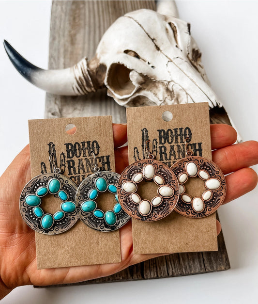 WESTERN TEXTURED EARRINGS |  Earring earrings | western southwestern jewelry earrings jewelry navajo punchy howdy Turquoise white