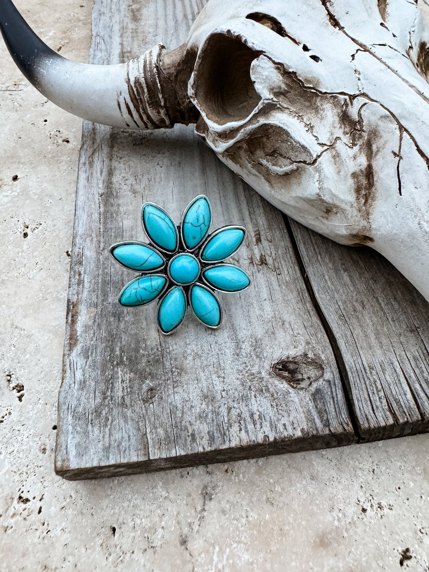 STATEMENT FLOWER RING | Oversized Western Ring | Statement Ring - adjustable ring -  southwestern turquoise colored stone