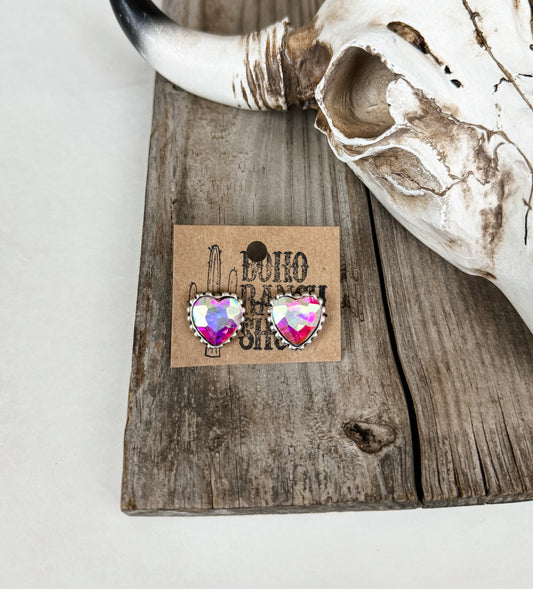 HEART STUDS Heart stud AB stone  Earrings | stud studs southwestern jewelry earrings jewelry navajo | Valentine’s Day gift idea