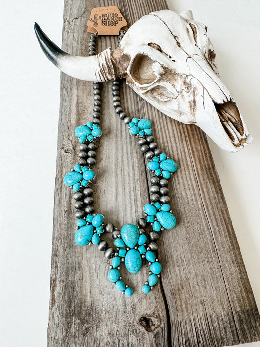 SQUASH BLOSSOM NECKLACE Western Pendant Necklace | Navajo pearl Turquoise  Southwestern Jewelry Western