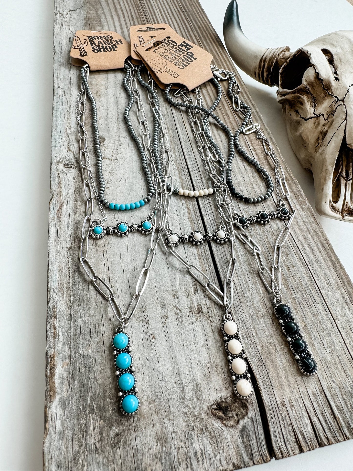 MULTI LAYERED NECKLACE | bead semi stone Necklace | Turquoise white black Southwestern Jewelry Western punchy rodeo