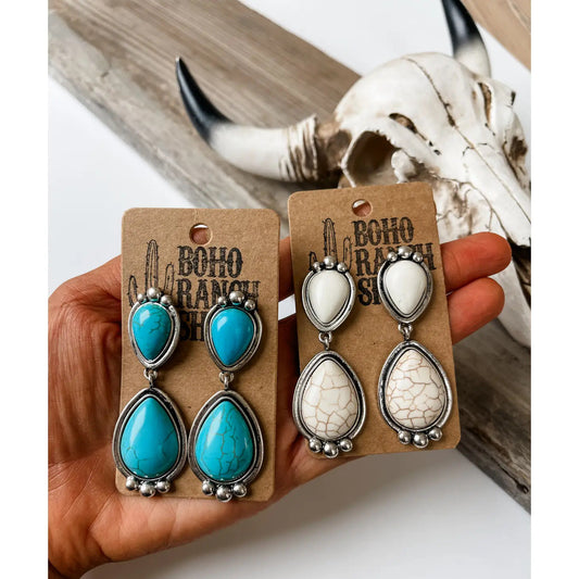 METAL STONE DROP Earrings  | Southwestern Jewelry | Turquoise white   | punchy rodeo howdy