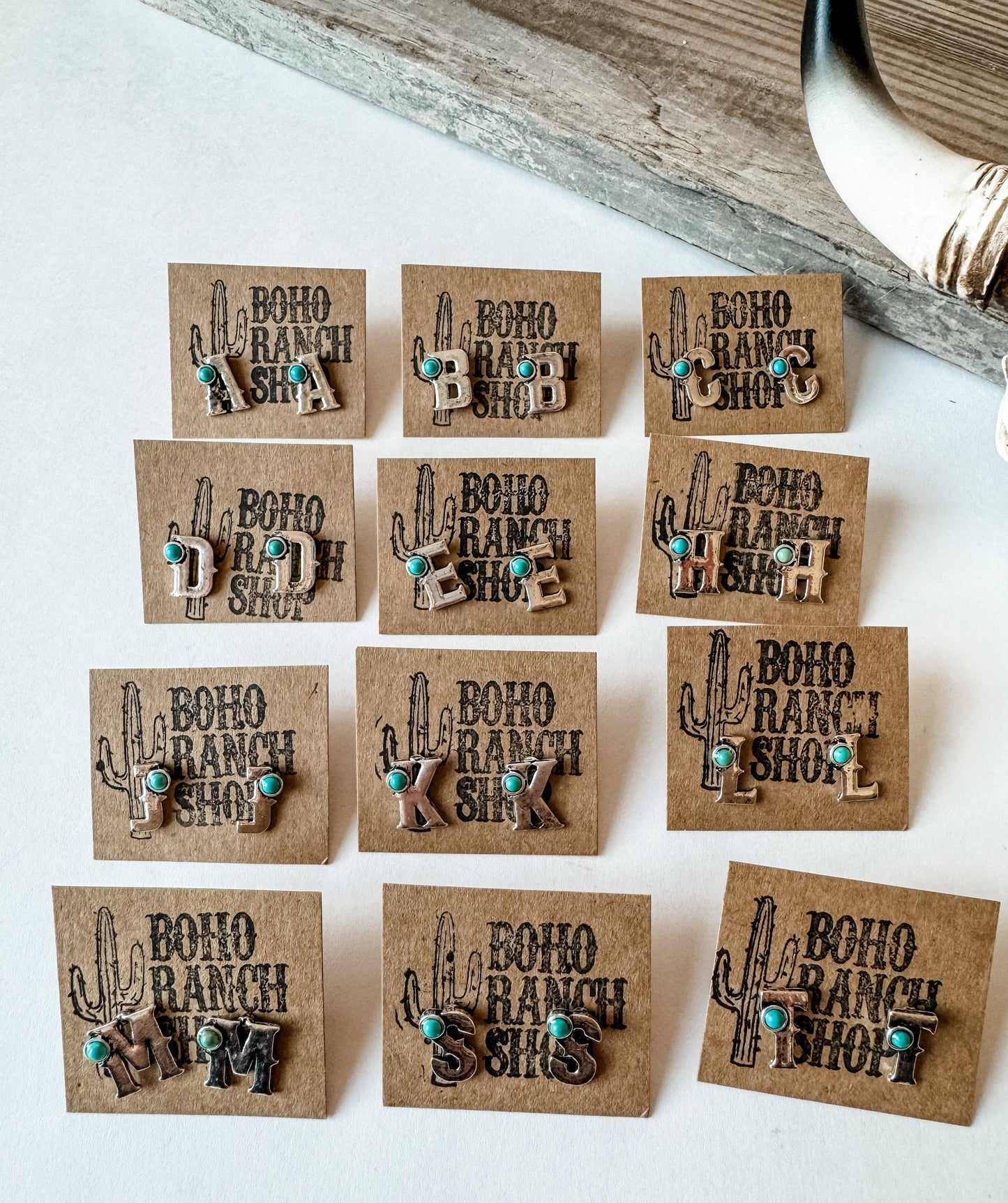 WESTERN INITIAL STUDS | western stud earrings Turquoise stone | semi stone Southwestern Jewelry Western bridesmaid gifts punchy