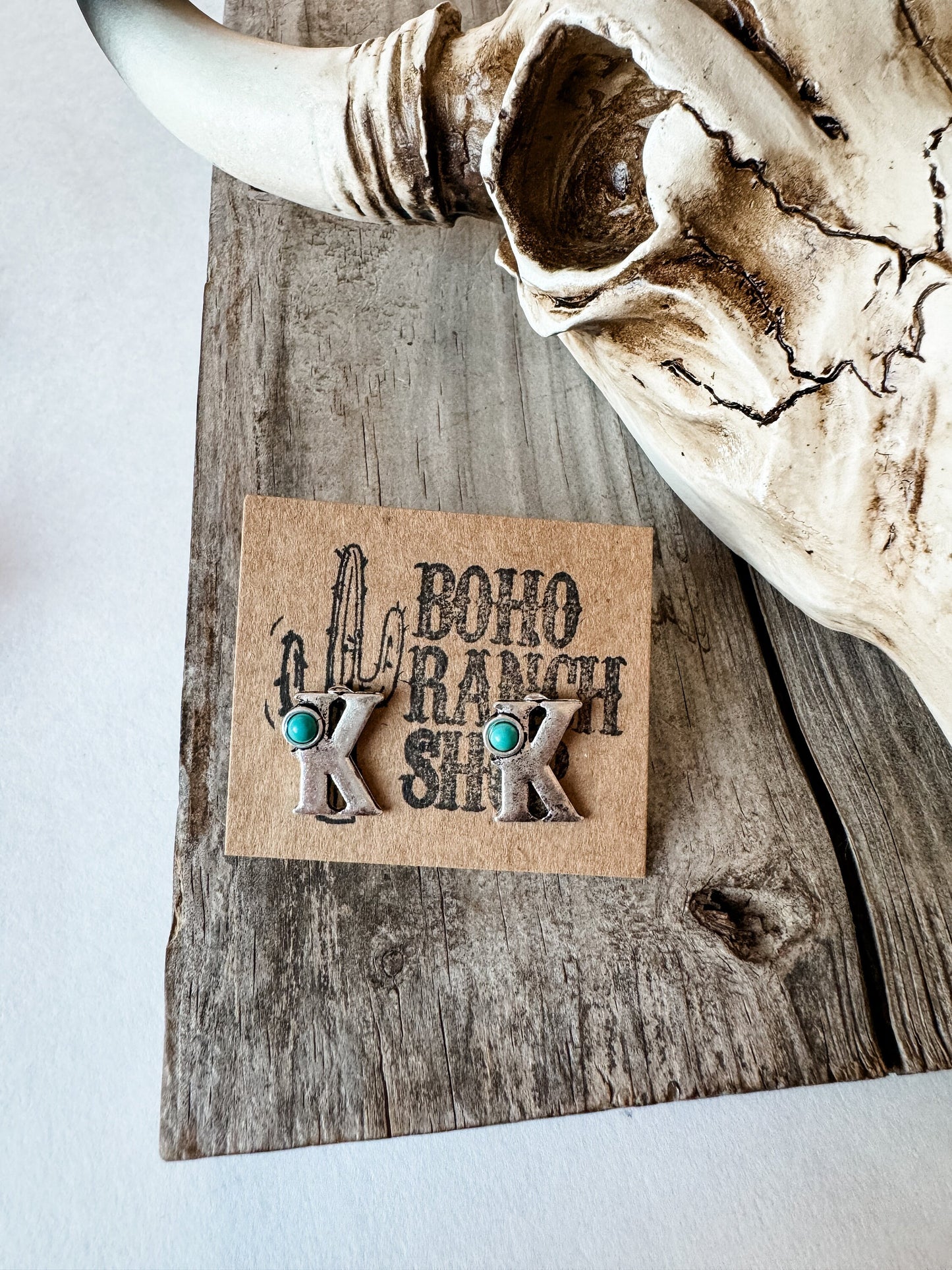WESTERN INITIAL STUDS | western stud earrings Turquoise stone | semi stone Southwestern Jewelry Western bridesmaid gifts punchy