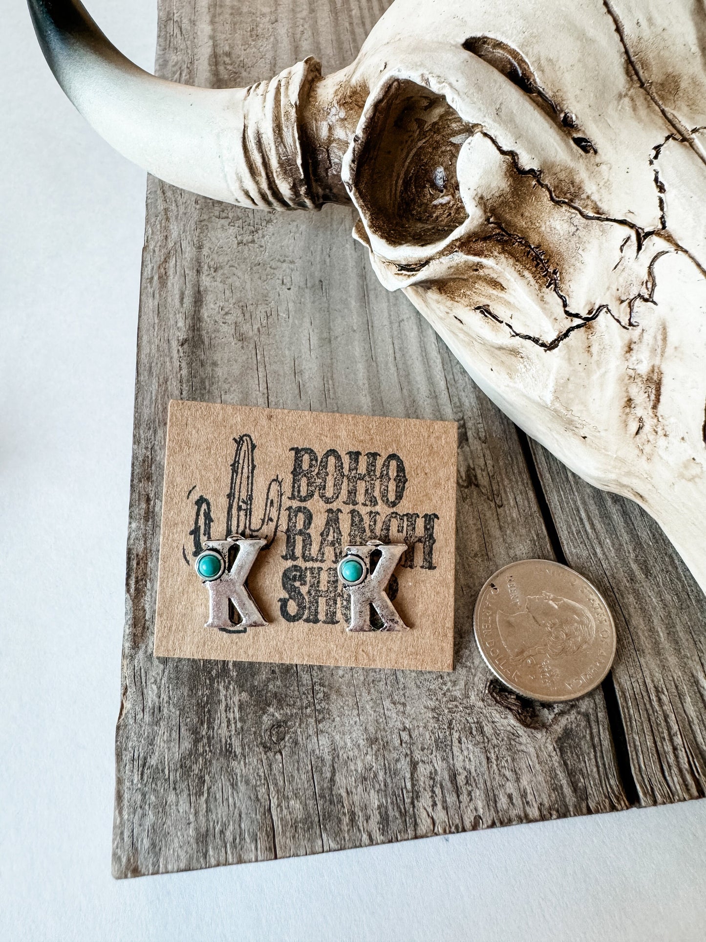 WESTERN INITIAL STUDS | western stud earrings Turquoise stone | semi stone Southwestern Jewelry Western bridesmaid gifts punchy