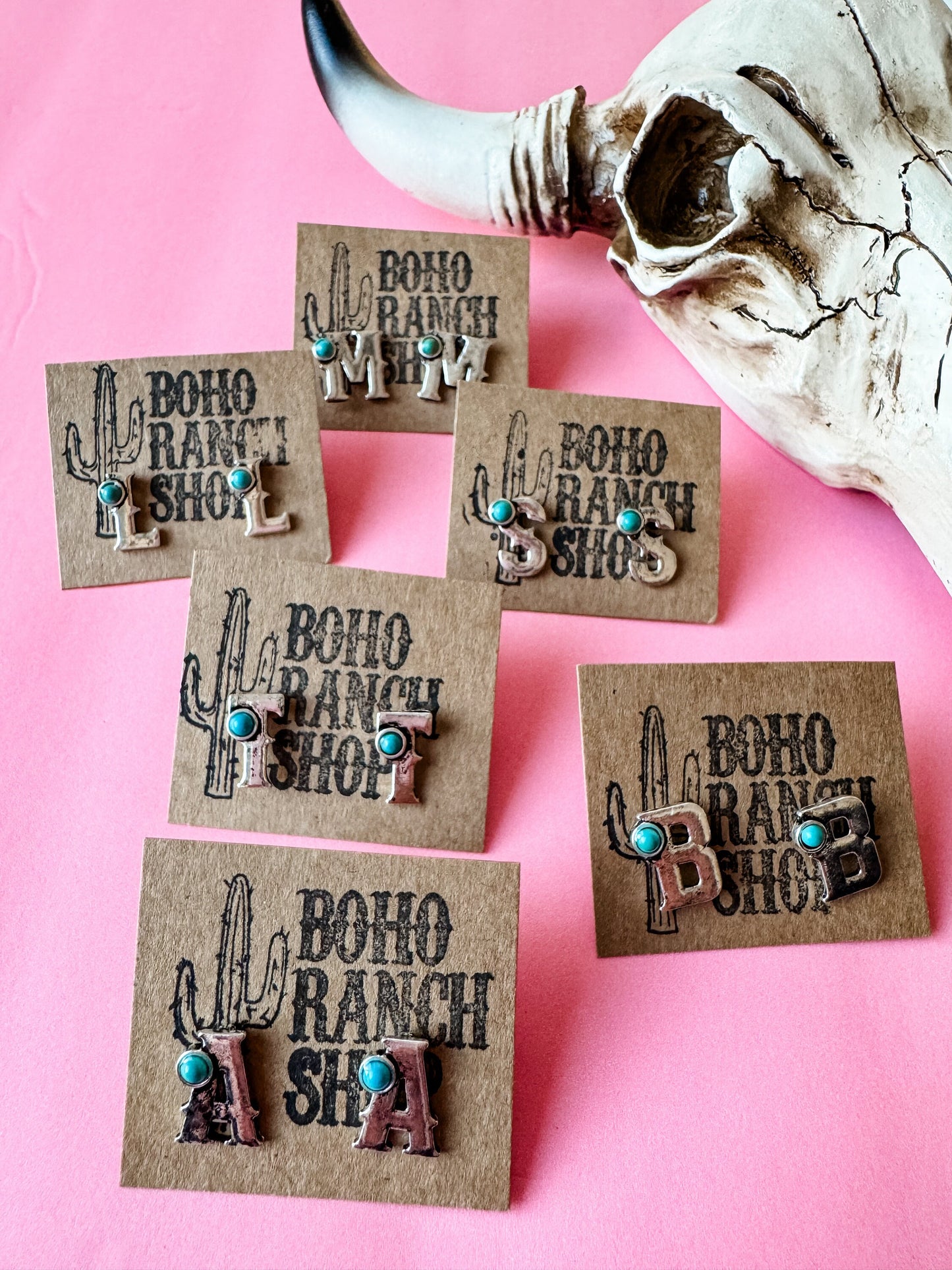 WESTERN INITIAL STUDS | western stud earrings Turquoise stone | semi stone Southwestern Jewelry Western bridesmaid gifts punchy