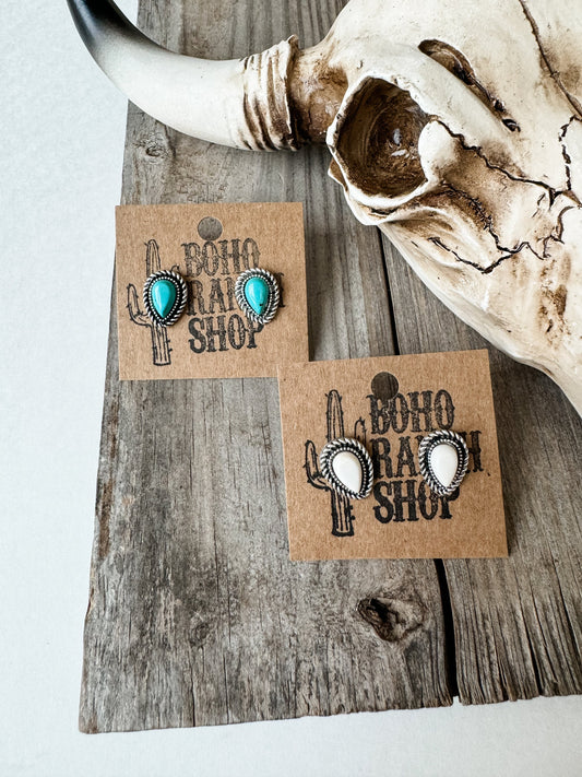 TEARDROP STONE STUDS Western Stone Post Earring earrings | white or turquoise southwestern jewelry earrings Stud | jewelry navajo Punchy