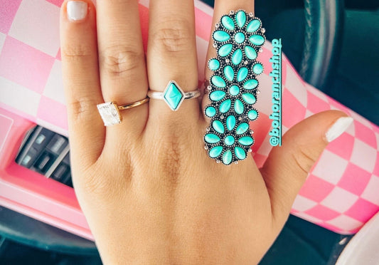 CLUSTER CUFF TURQUOISE ring | Oversized Western crawler  colored stone Ring | Statement Ring - adjustable ring -  southwestern